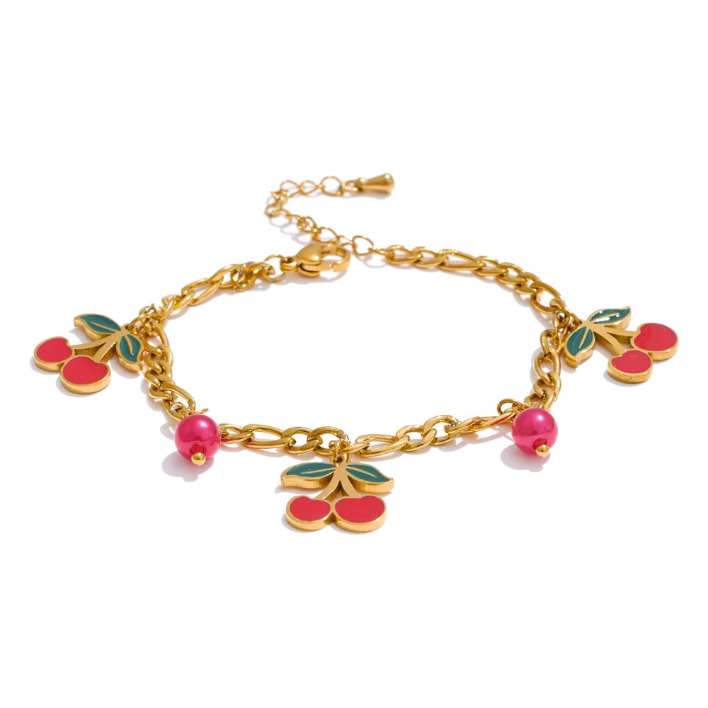 Enamel cherry drop necklace bracelet beads chain - product image