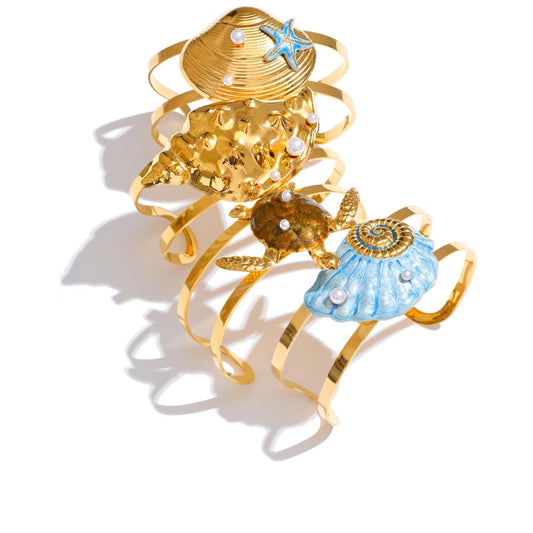Enamel conch turtle shell wide cuff bracelet - product image