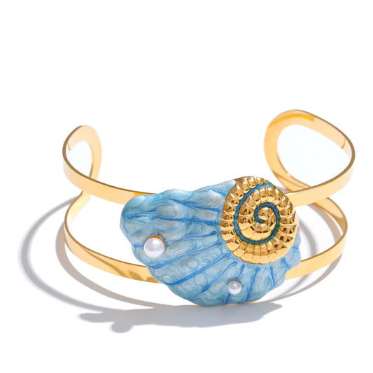 Enamel conch turtle shell wide cuff bracelet - product image