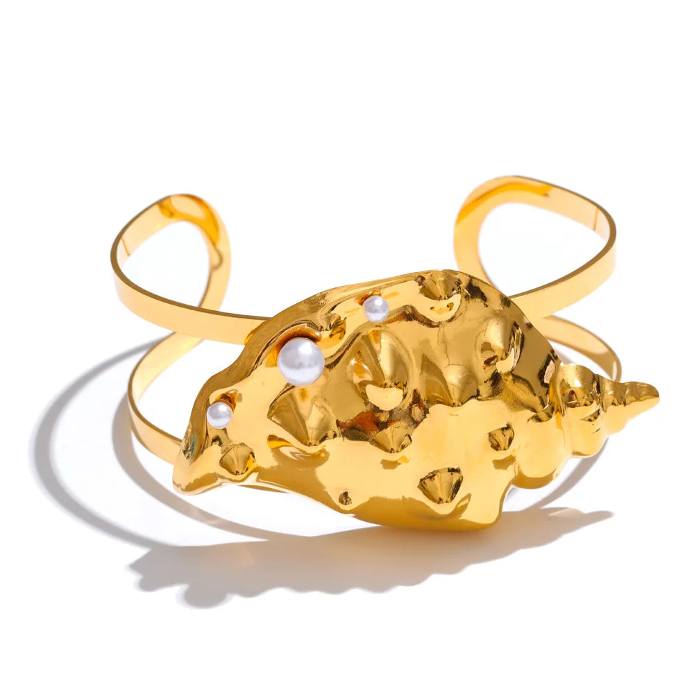 Enamel conch turtle shell wide cuff bracelet - product image