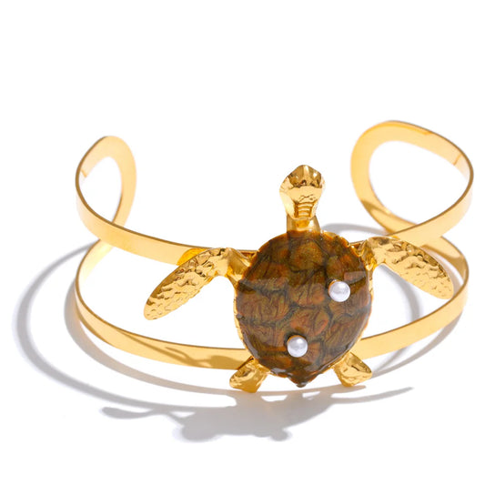 Enamel conch turtle shell wide cuff bracelet - product image