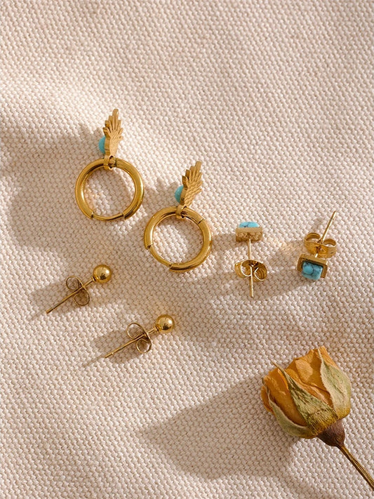 Enamel eye round stud hoop earrings set - product image