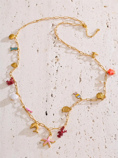 Enamel fish crayfish conch starfish pendant necklace - product image