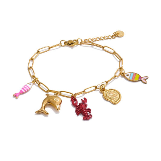 Enamel fish shell lobster charm bracelet - product image