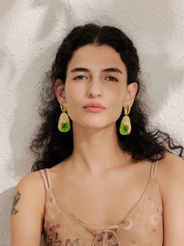 Enamel flower daily drop contemporary earrings - product image