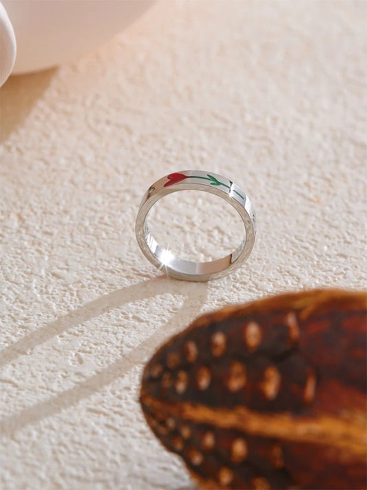 Enamel flower plant pattern waterproof fashion ring - product image