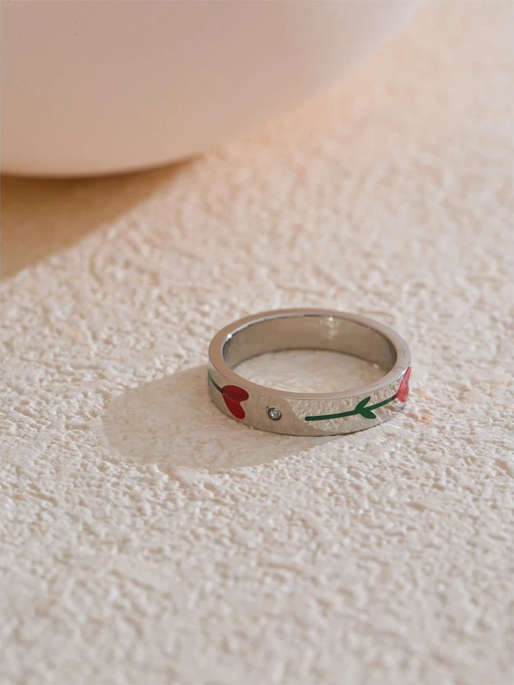 Enamel flower plant pattern waterproof fashion ring - product image