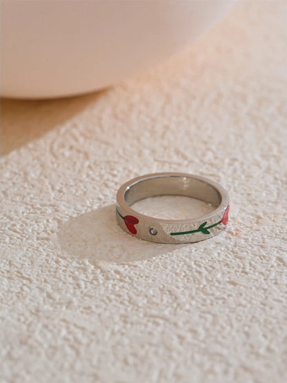 Enamel flower plant pattern waterproof fashion ring - product image