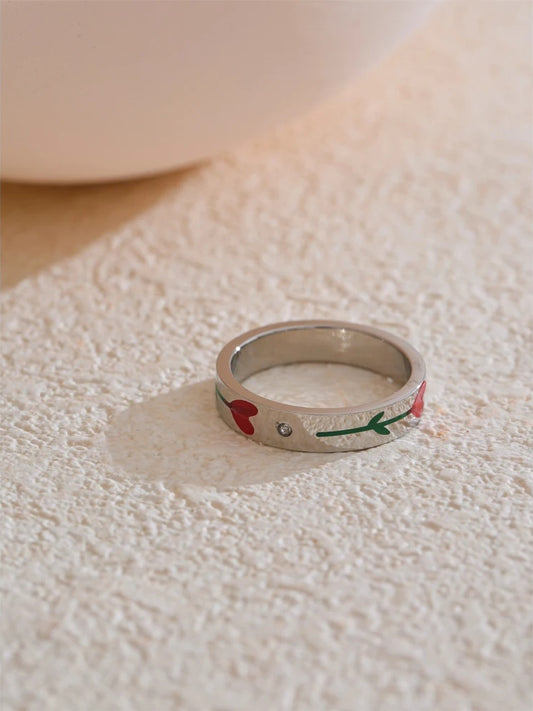 Enamel flower plant pattern waterproof fashion ring - product image