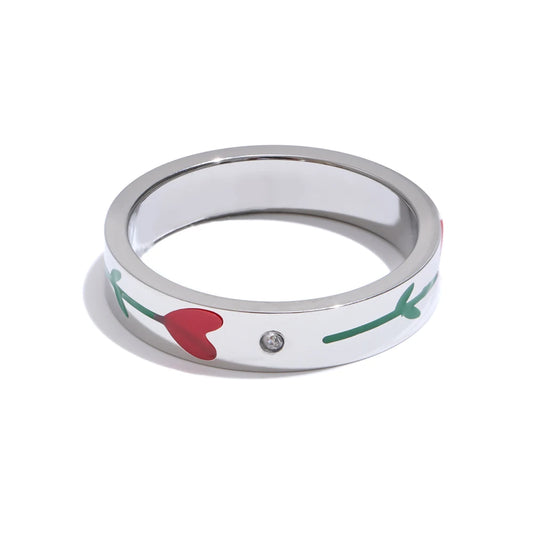 Enamel flower plant pattern waterproof fashion ring - product image