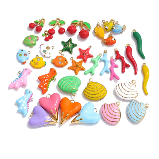 Enamel fruit cherry shell fish heart charms - product image