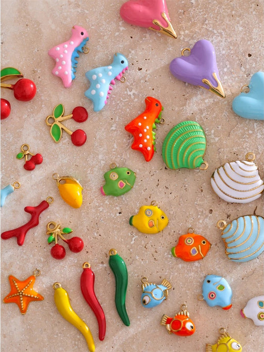 Enamel fruit cherry shell fish heart charms - product image