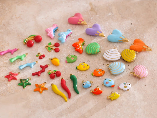 Enamel fruit cherry shell fish heart charms - product image