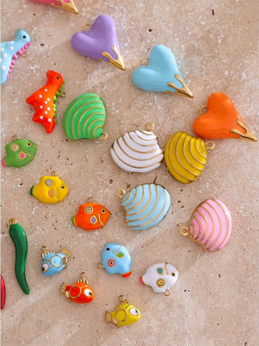 Enamel fruit cherry shell fish heart charms - product image