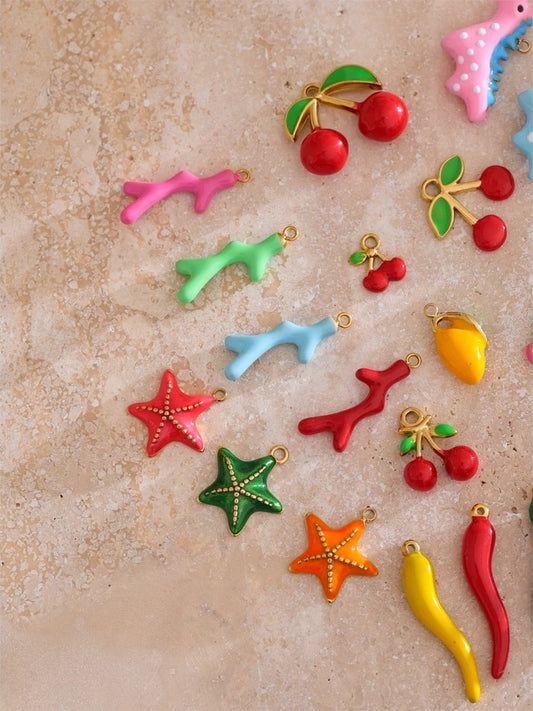 Enamel fruit cherry shell fish heart charms - product image