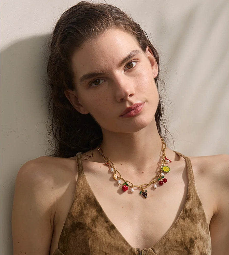 Enamel fruits pendant drop necklace - product image