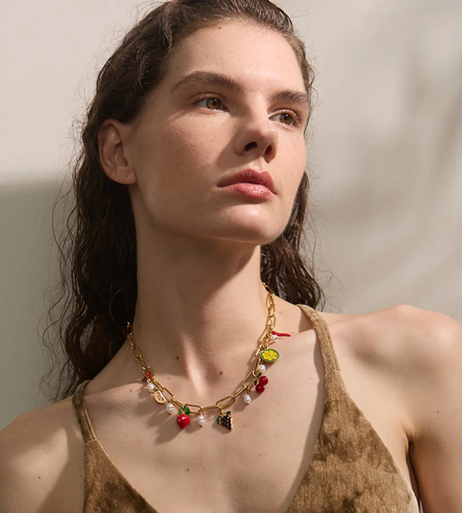 Enamel fruits pendant drop necklace - product image