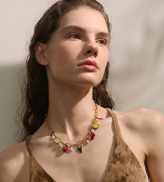 Enamel fruits pendant drop necklace - product image
