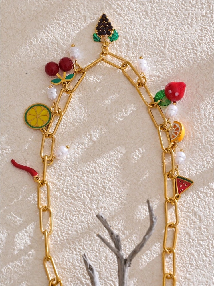 Enamel fruits pendant drop necklace - product image
