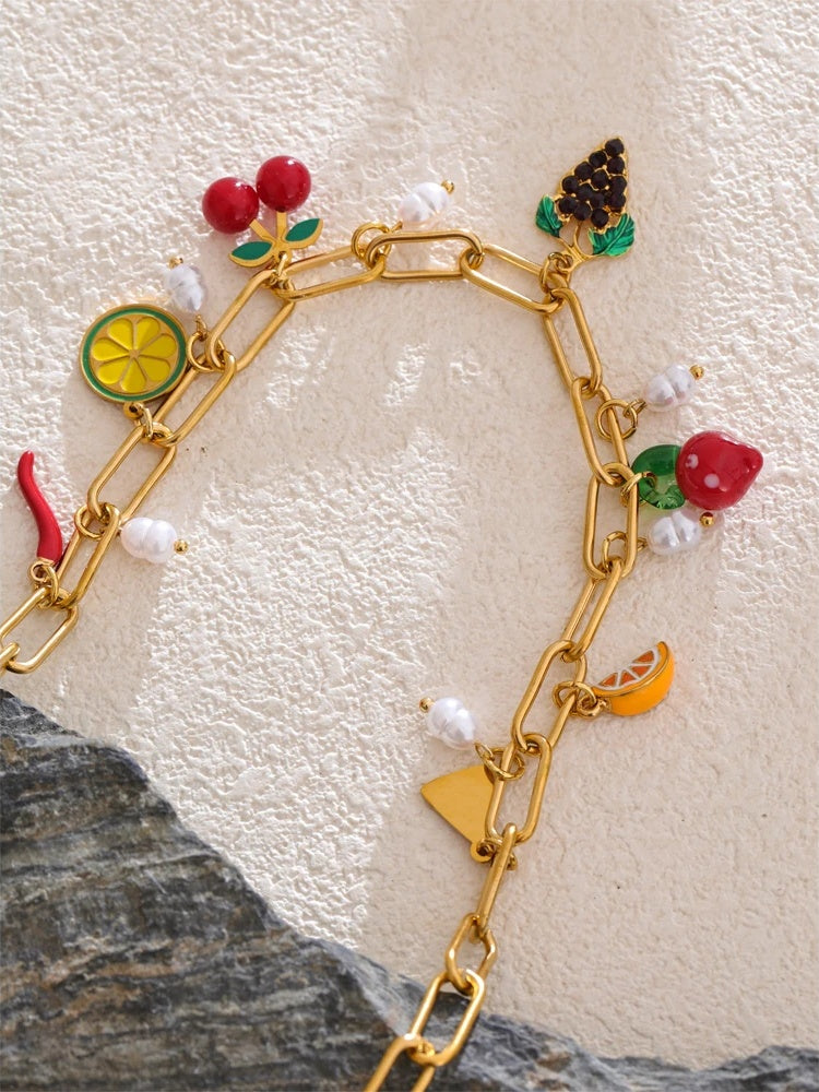 Enamel fruits pendant drop necklace - product image