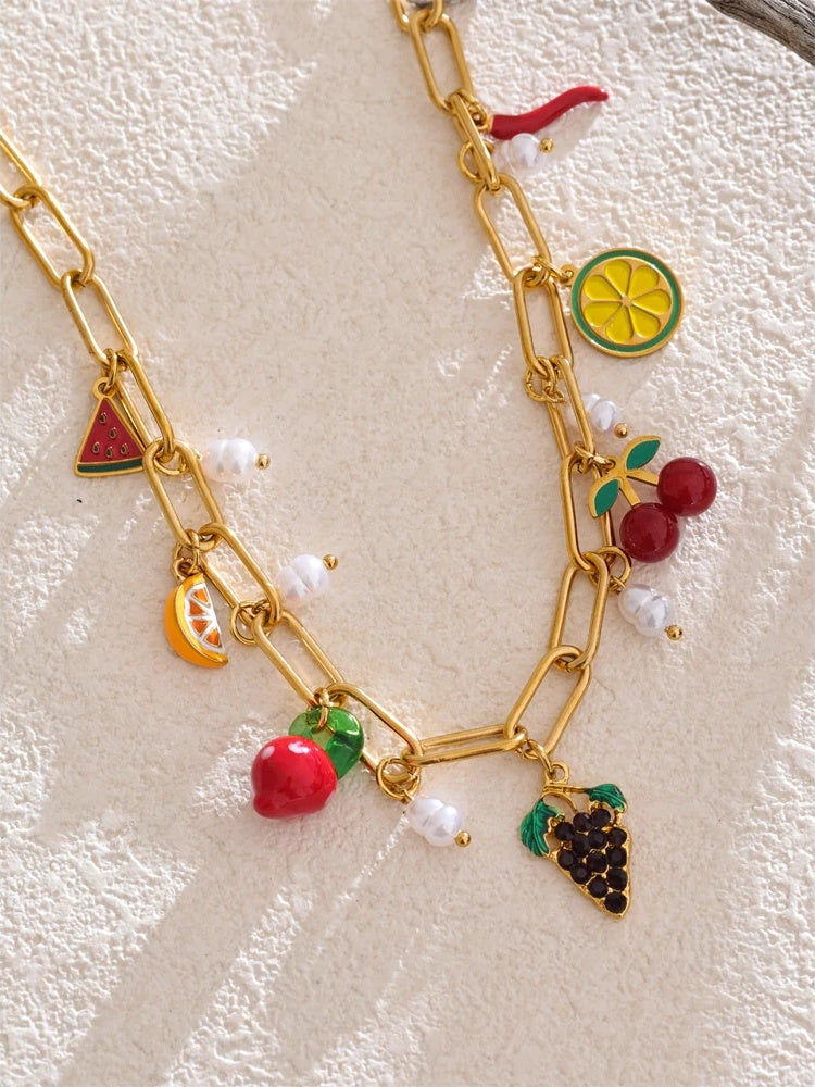Enamel fruits pendant drop necklace - product image