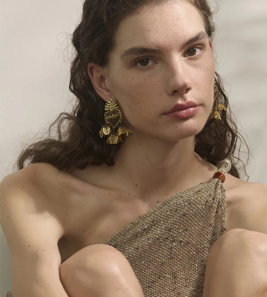 Enamel heart flower petal drop earrings - product image