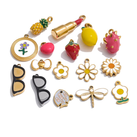 Enamel lemon strawberry heart flower charms - product image