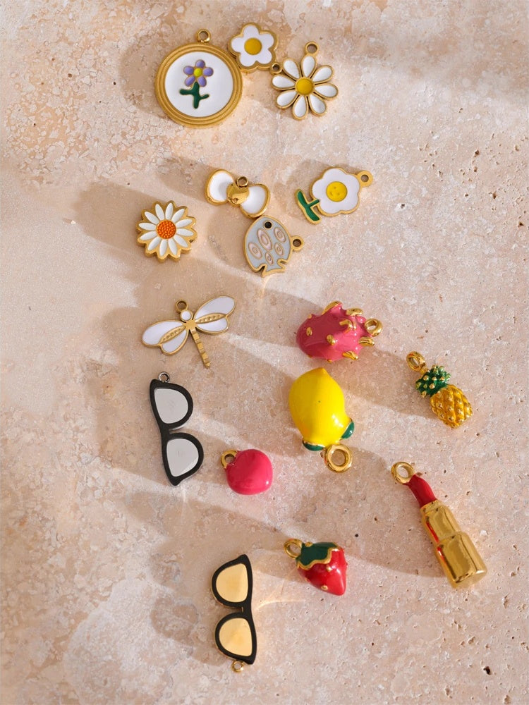 Enamel lemon strawberry heart flower charms - product image