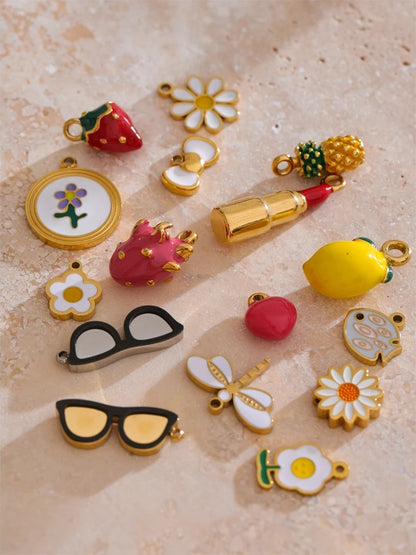 Enamel lemon strawberry heart flower charms - product image