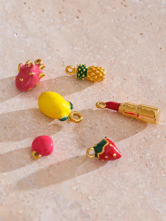Enamel lemon strawberry heart flower charms - product image