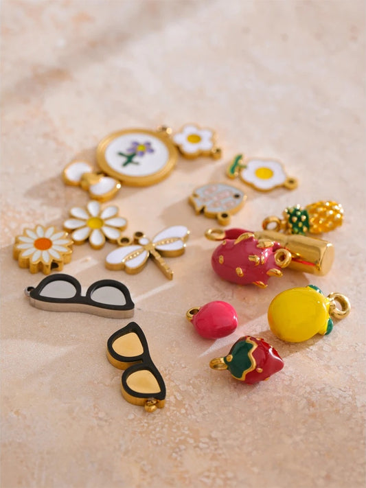 Enamel lemon strawberry heart flower charms - product image