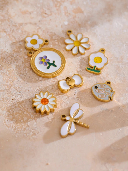 Enamel lemon strawberry heart flower charms - product image