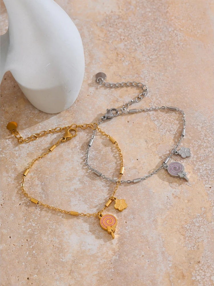Enamel lollipop flower link chain charm bracelet women - product image