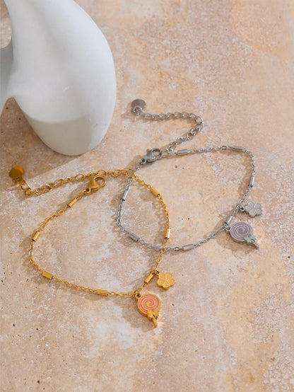 Enamel lollipop flower link chain charm bracelet women - product image