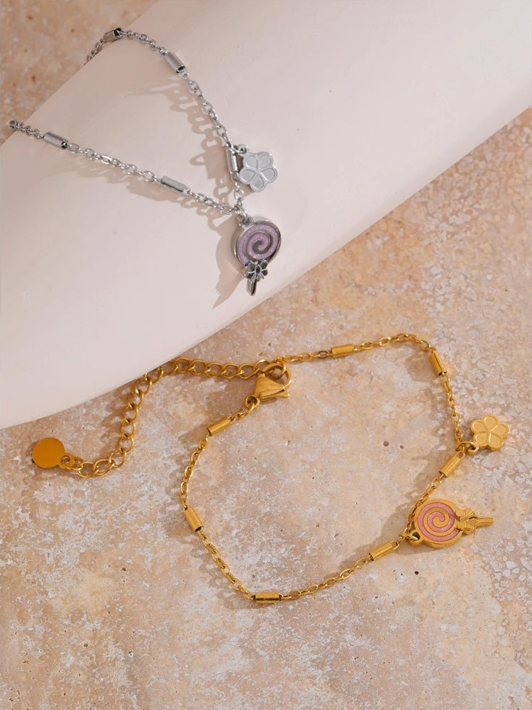 Enamel lollipop flower link chain charm bracelet women - product image