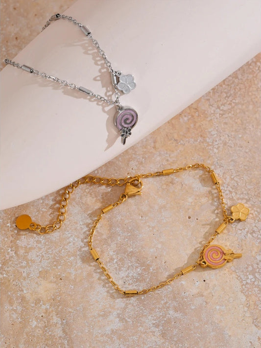 Enamel lollipop flower link chain charm bracelet women - product image