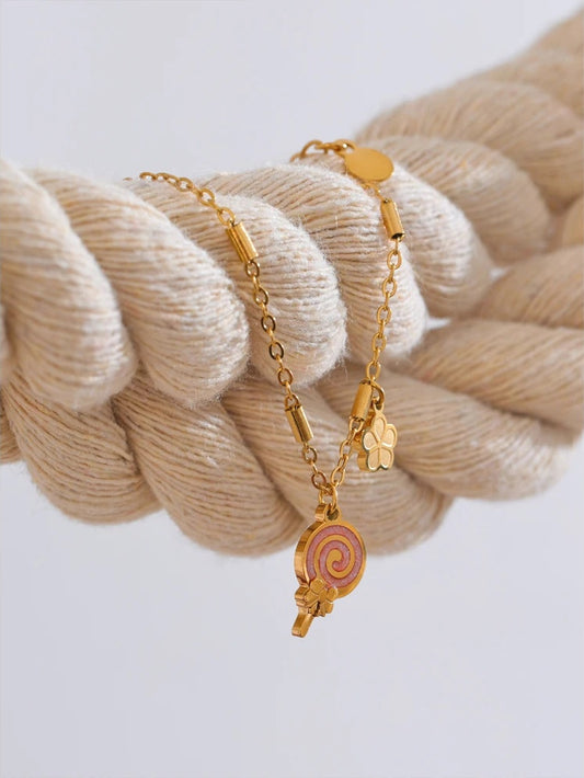 Enamel lollipop flower link chain charm bracelet women - product image