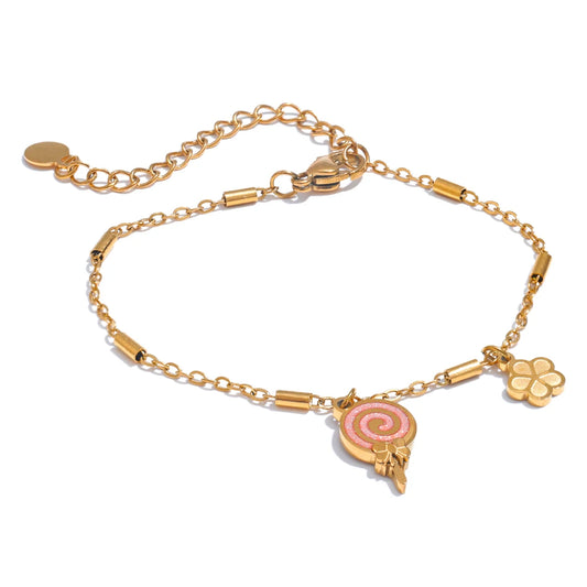 Enamel lollipop flower link chain charm bracelet women - product image