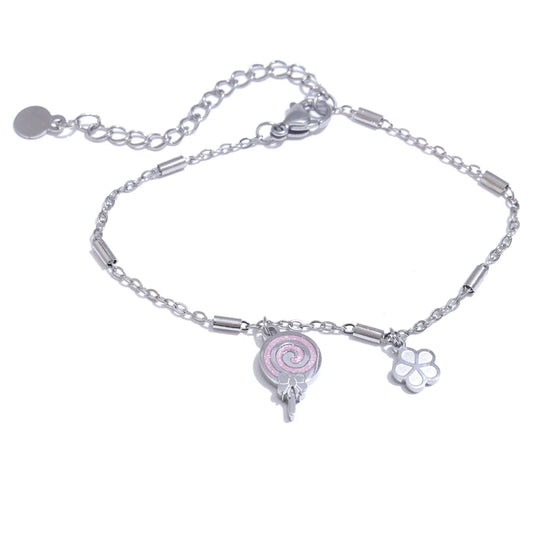 Enamel lollipop flower link chain charm bracelet women - product image