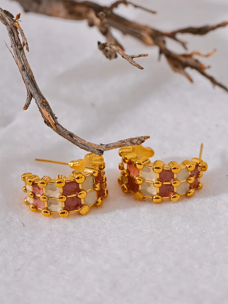 Enamel stainless steel c-shape abstract earrings - product image