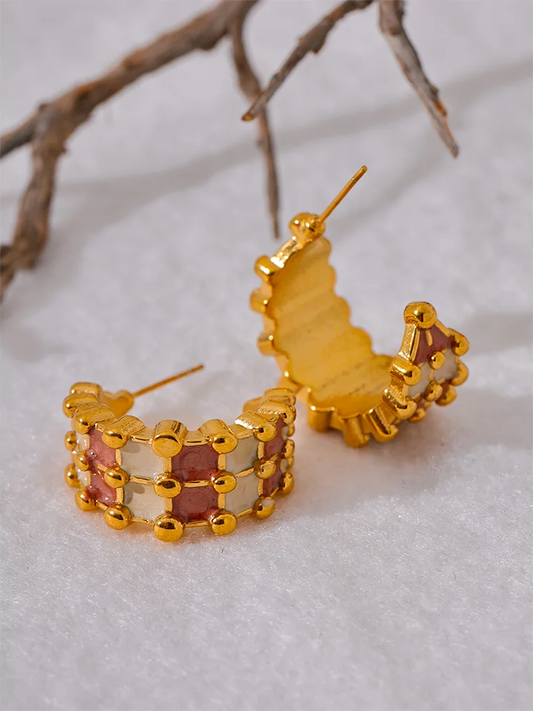 Enamel stainless steel c-shape abstract earrings - product image