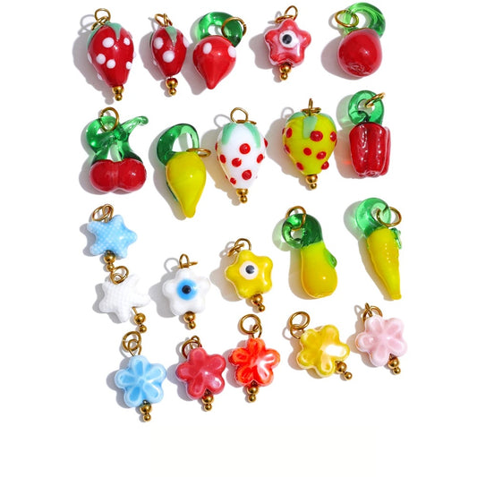 Enamel star flower cherry strawberry charm pendant - product image