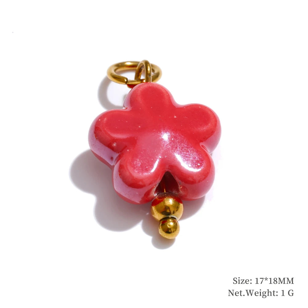 Enamel star flower cherry strawberry charm pendant - product image