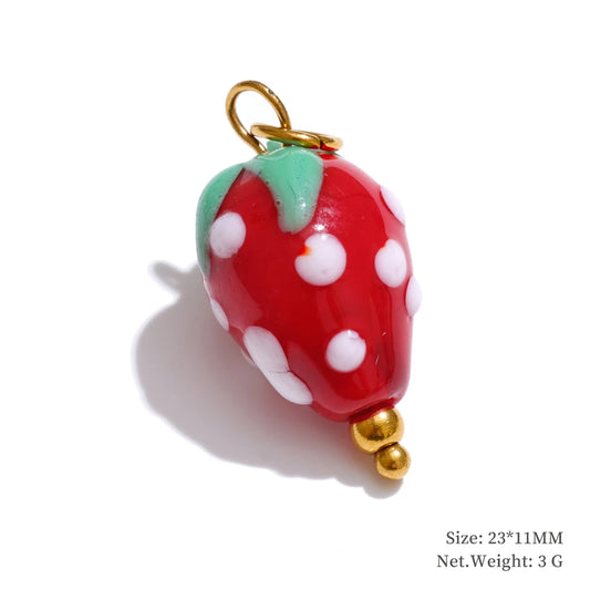 Enamel star flower cherry strawberry charm pendant - product image
