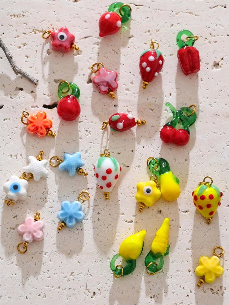Enamel star flower cherry strawberry charm pendant - product image