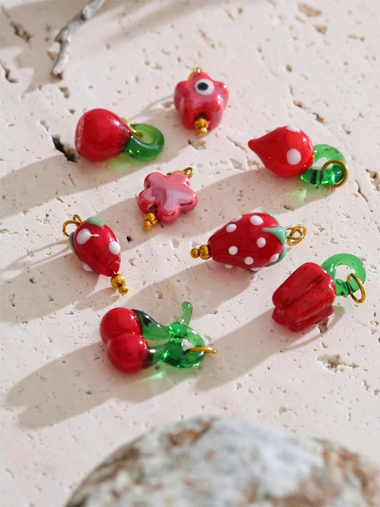 Enamel star flower cherry strawberry charm pendant - product image