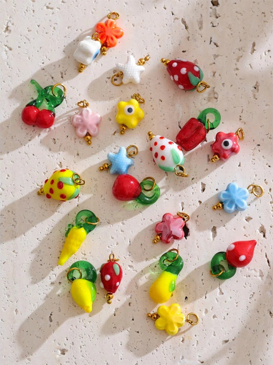 Enamel star flower cherry strawberry charm pendant - product image