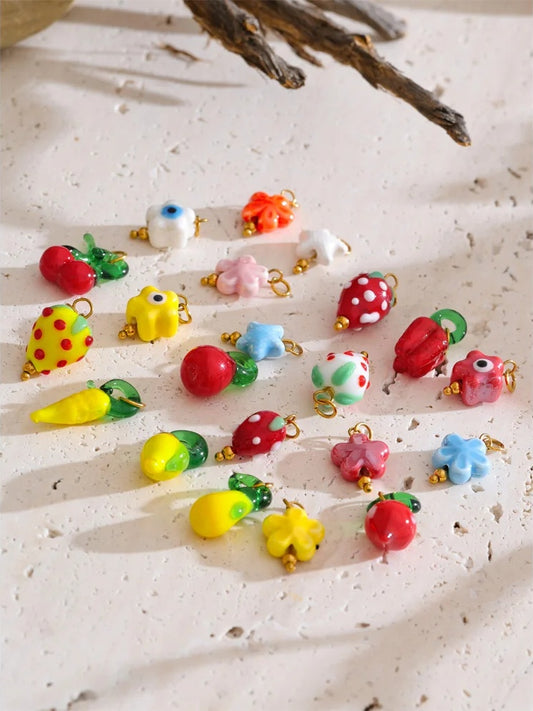Enamel star flower cherry strawberry charm pendant - product image