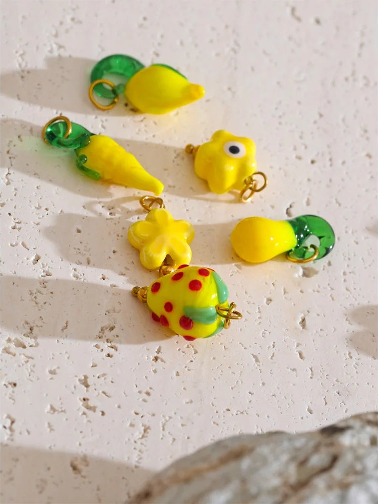 Enamel star flower cherry strawberry charm pendant - product image
