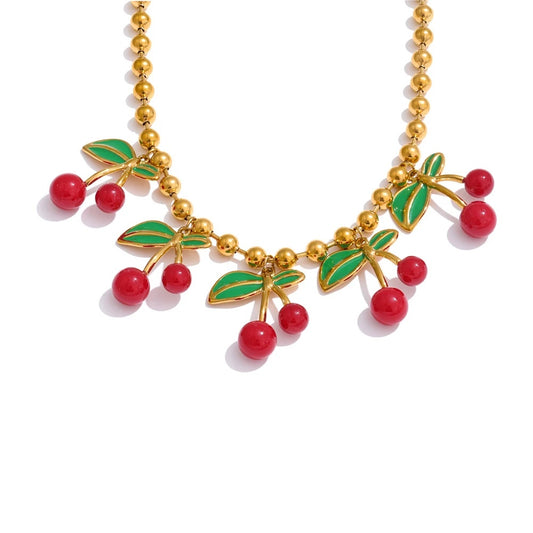 Enamel sweet cherry drop minimalist pendant necklace - product image